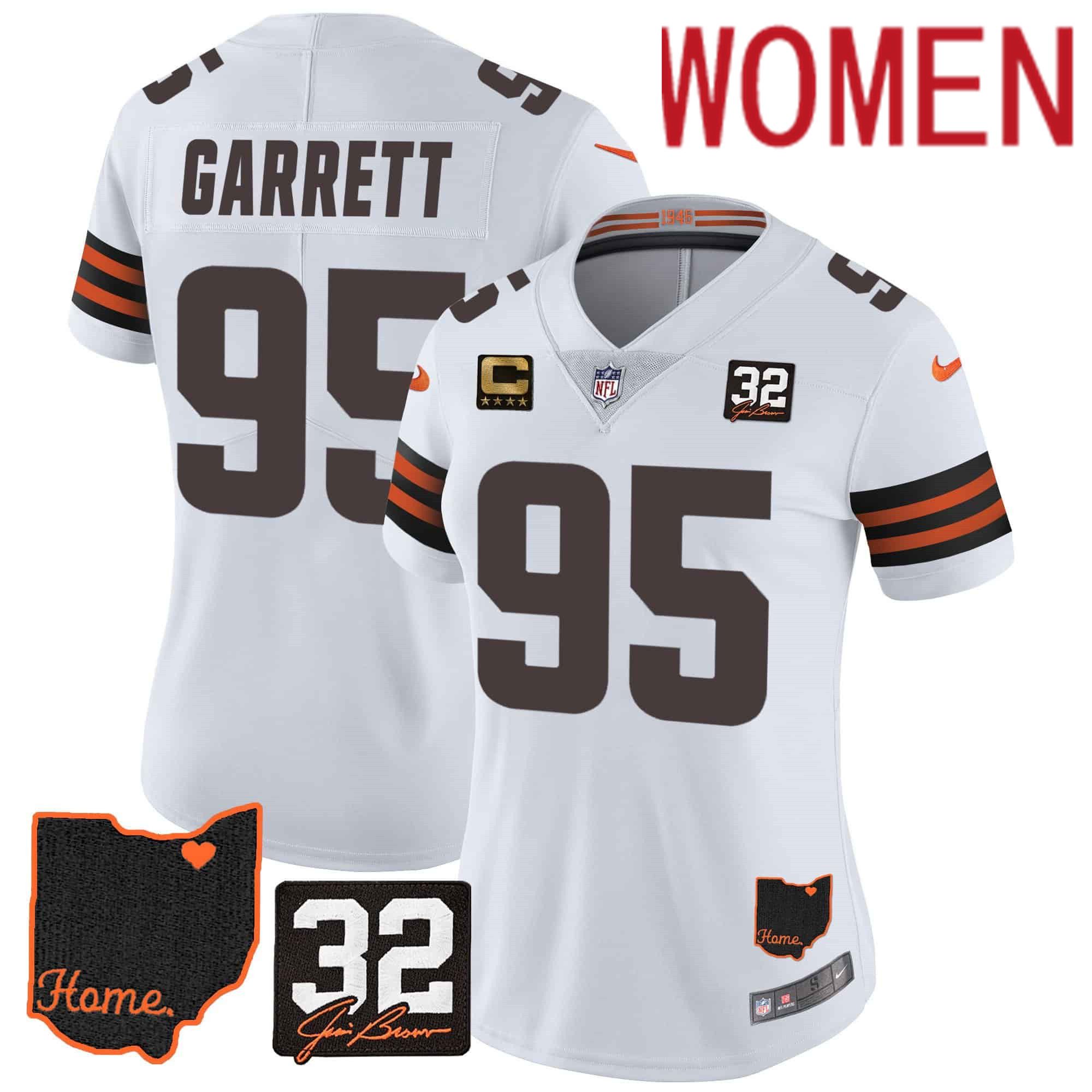 Women Cleveland Browns #95 Garrett White Memorial Home Patch 2024 Nike NFL Jersey